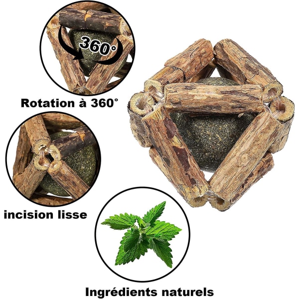 4 stk. kattelegetøj myntebold, slibe tænder katteurt tyggelegetøj til kat, naturligt træ rullende bold, kæledyr tænder rengøring legetøj