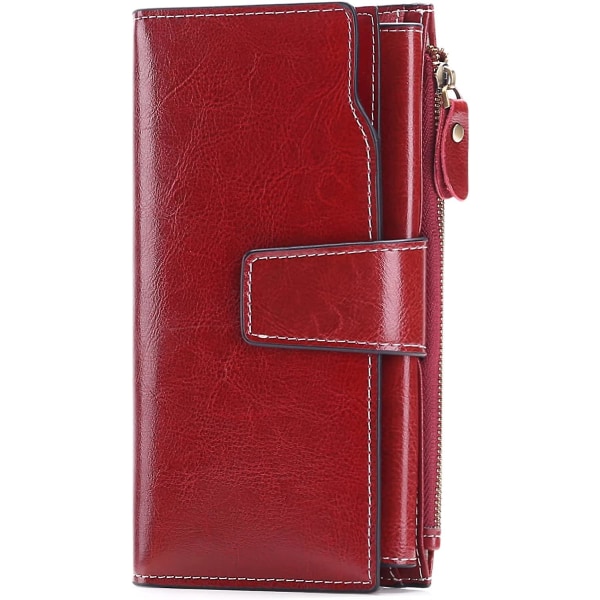 Dww-Rouge Portefeuille Femme Cuir Grande Capacite Porte Monnaie Femmes RFID Blocage,Porte-chquiers Femmes Grande Capacit Fermeture Eclair Longue Porte