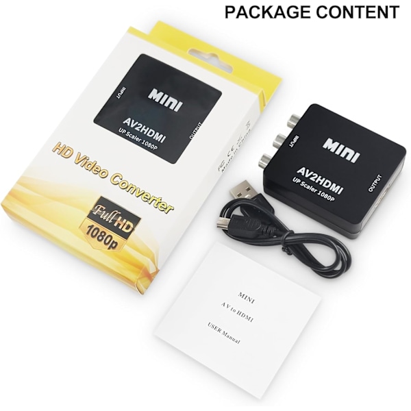 RCA til HDMI, AV til HDMI Konverter, 1080P Mini RCA Komposit CVBS Video Audio Konverter Adapter Understøtter PAL/NTSC for