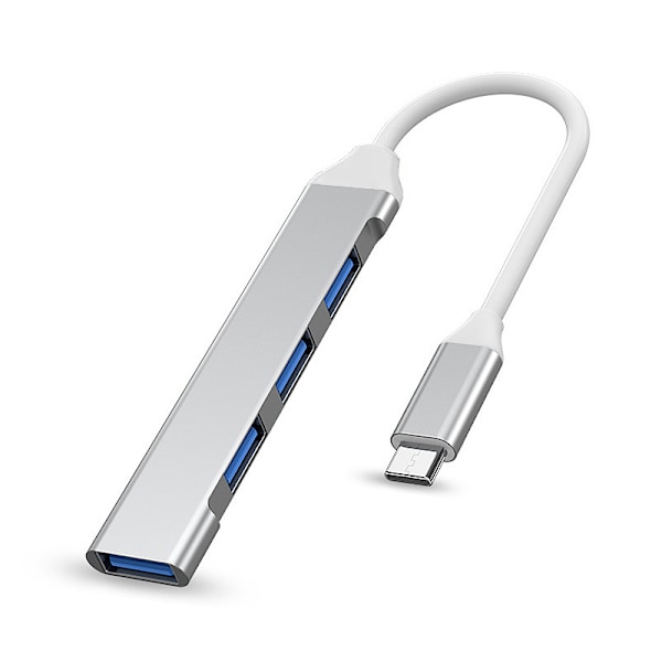 1 stycke Silver USB-hub, 4-i-1-hub, USB-fördelare, USB-minne