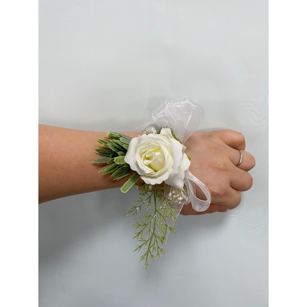 Vit roskorsage för handleden och herr corsage bröllopsblommor