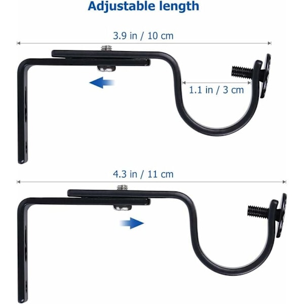 Justerbar Gardinstangbrakett Gardinstangholder 20-28mm (Svart) 2 stk,
