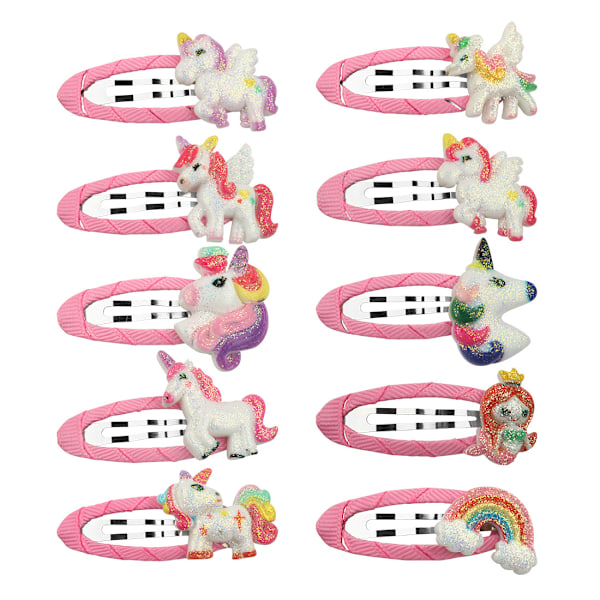 10 Unicorn Hårspenner, Regnbue Sky Form Hårnåler, Søtt Hår