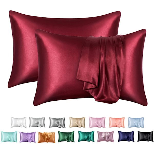 Satin Örngott - Kuddfodral - 50 x 66 cm - Set om 2 Vinröd