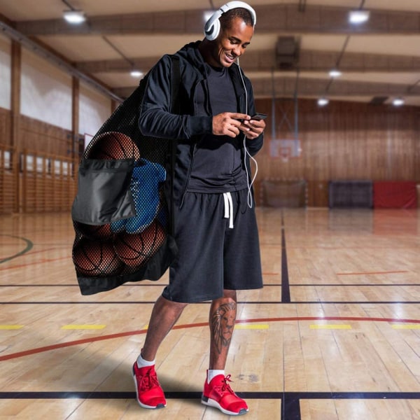 1 Sort Oversized Drawstring Mesh Taske, Vandafvisende Opbevaring