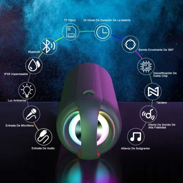 Bärbar Bluetooth-högtalare Vattentät högtalare med RGB-lampor