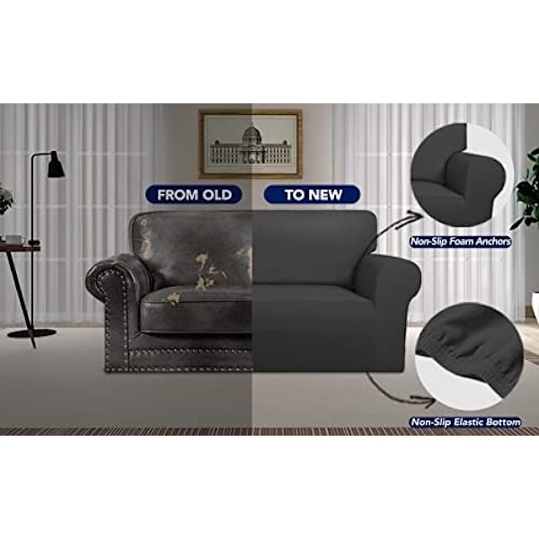 Sofföverdrag, 2-sits Sofföverdrag med Armstöd, Elastiskt Sofföverdrag, Universal, 145-185cm, Brun