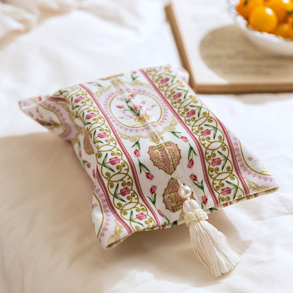 【24×18cm】Elegant enkel och lätt lyxig papperspåse klassisk rosa tulpan sammet tissue set bil tissue box (tis