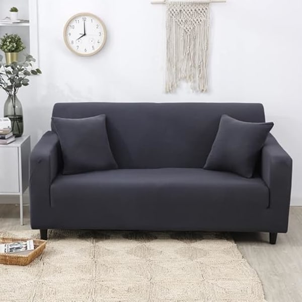 Mørkegrå sofaovertræk, 2-personers elastisk stof, elastisk