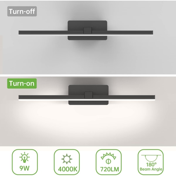 9W LED-spejllampe til badeværelse, 4000K 720LM neutralhvid LED-spejlampe