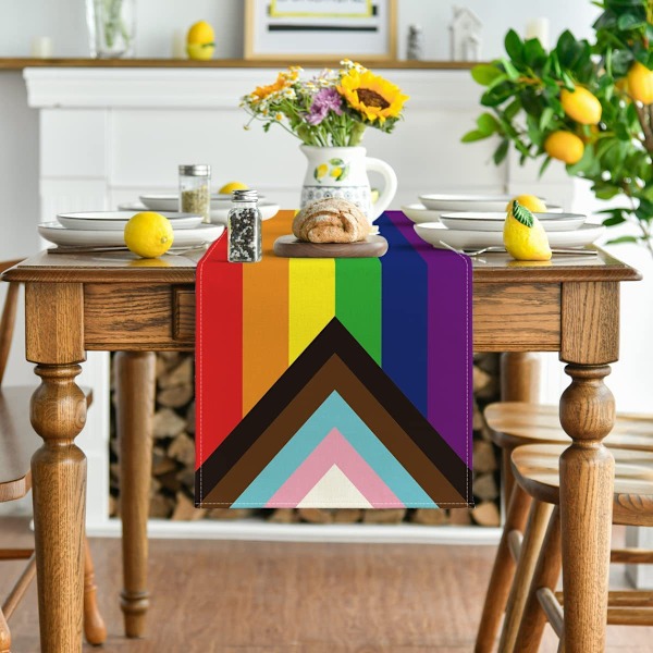 Sommarbordslöpare 33 x 180 cm (Regnbåge), Bordslöpare i juteväv, Bröllopsdekoration, Sommar, Höst, Festival, Utomhus