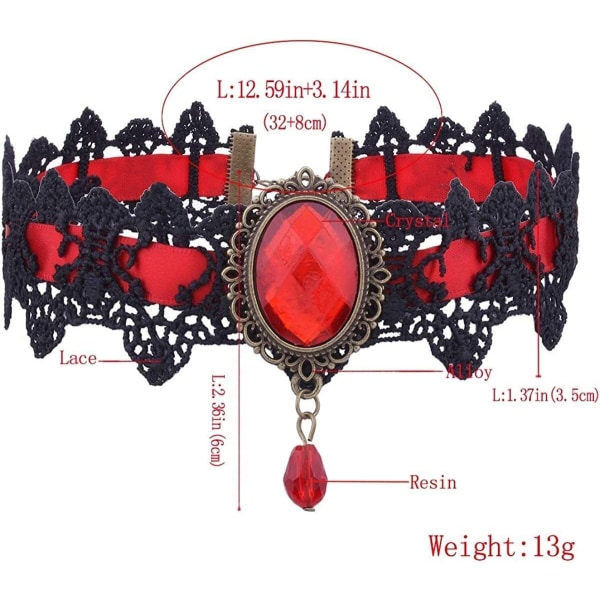 Gothic Black Lace Choker Halsband med hänge för kvinnor/flickor