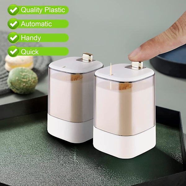 (A-VIT*2) Tandpetarehållare Dispenser 2st Pop-Up Automatiska Tandpetare Dispensrar för Hem Vardagsrum Kök Restaurang, Förtjockning Tandpetare Behållare