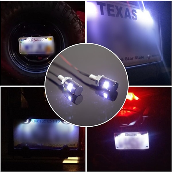 Pakke nummerpladelys, skrue-i nummerplade, 12V hvid LED-pære, vandtæt/regntæt, sort aluminiums lysbeslag
