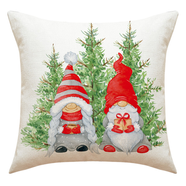 Sett med 4 juleputetrekk, ansiktsløs nisse, hagedekorasjon, God Jul bomulls-lin putetrekk, 45 x 4