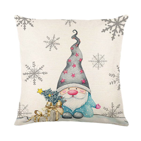 Set med 4 Julkuddfodral, Blå och Beige, Trädgårdsdekoration, God Jul Bomull Linne Kuddfodral, 45 x 45