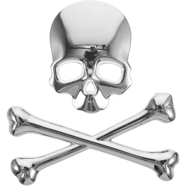1 bit Silver Skull Metal Skull Crossbones Sticker Skull Badge