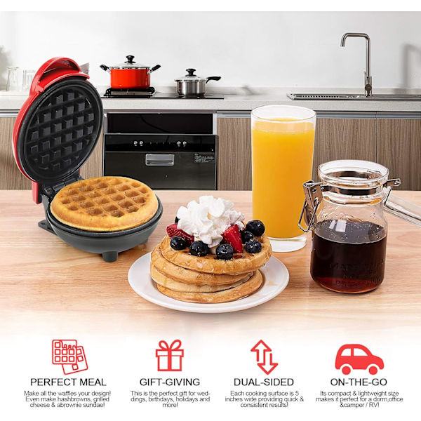 Våffeljärn Mini, 4.80 3.46 Rostfritt Stål 350W Elektrisk Kakmaskin för Pannkakor, Kakor, Chaffle