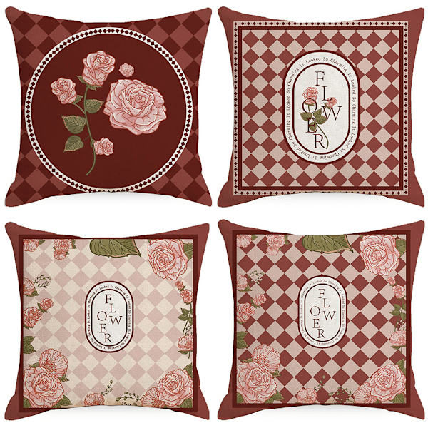 Set med 4 Kuddfodral, 45x45cm Kuddfodral Dekorativa Soffkuddar för Sovrum, Soffa, Stol, Säng, Trädgård (V