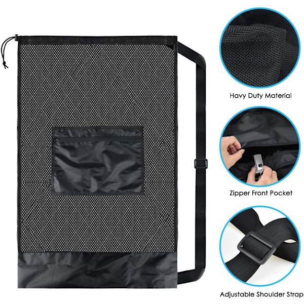 1 Svart Oversized Mesh-pose med snor, Vanntett Oppbevaring