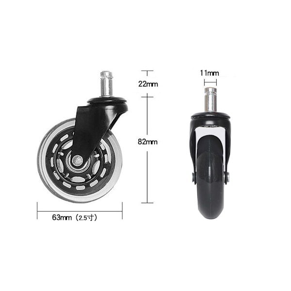 Pakke med 5, 11x22mm 2.5in Kontorstol Hjul Udskiftning Gummi Stol Hjul til Hårde Gulve og Tæpper