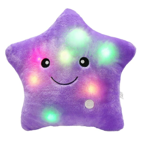 Kreativ Twinkle Glowing Stars Form Plys Throw Pillow, LED Natlys Pude Hynder Fyldte Legetøj Gaver til Børn, Jul (Lilla)