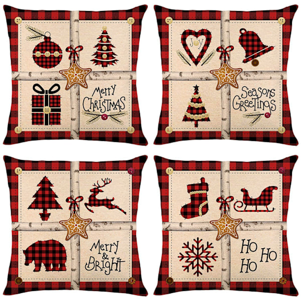 Set Jul Kuddfodral 45 * 45cm, Fyrkantigt Örngott Kuddskydd Osynlig Dragkedja för Soffa Sovrum Vardagsrum
