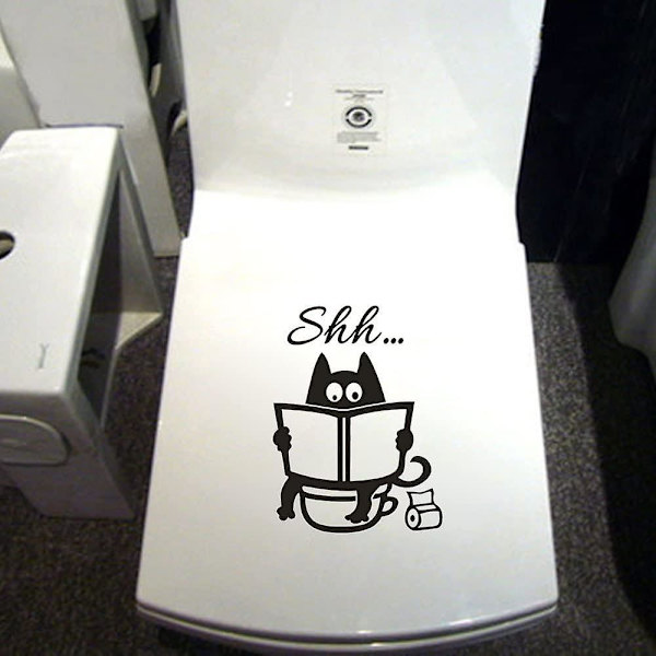 Seinätarrat makuuhuoneen olohuoneen keittiön lainaukset WC-kissa Cartoon Deco irrotettava seinätarra-seinämaalaukset (20cm x 14cm)