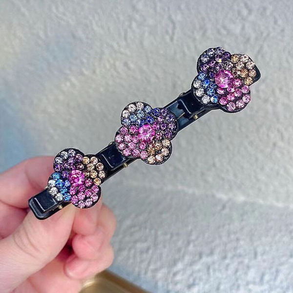 Sparkling Crystal Stone Braided Hair Clips Double Bangs Clip