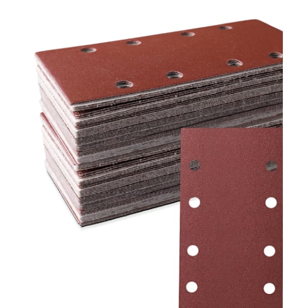 Förpackning med 30 slippapper 93 x 185 mm - Fyrkantigt kardborrepapper 8 hål - Korn 150 - Idealisk för slipning, polering