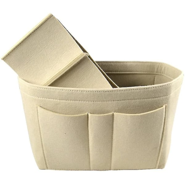 Handväskans arrangör i filt, damhandväskans arrangör, handväskans förvaringsväska, reseförvaring för kosmetika (beige, S)