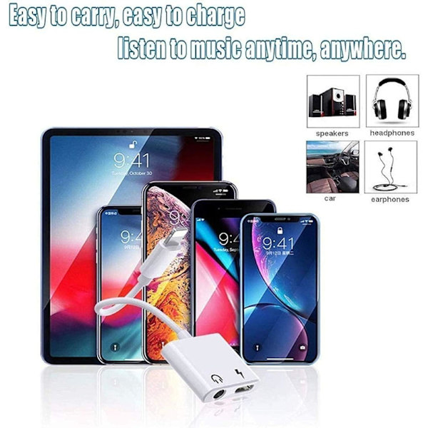 2-pack hörlursadapter för iPhone, 2-i-1 Lightning till 3,5 mm