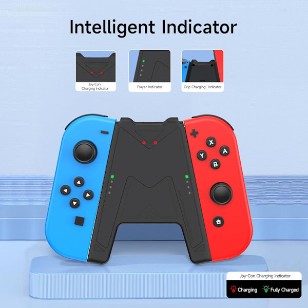 Switch Joy-Con laddningsgrepp med 1200mAh batteri - Bärbar laddningslösning kompatibel med Nintendo Switch Controller JoyCons, 1M USB-C laddningskabel, Svart