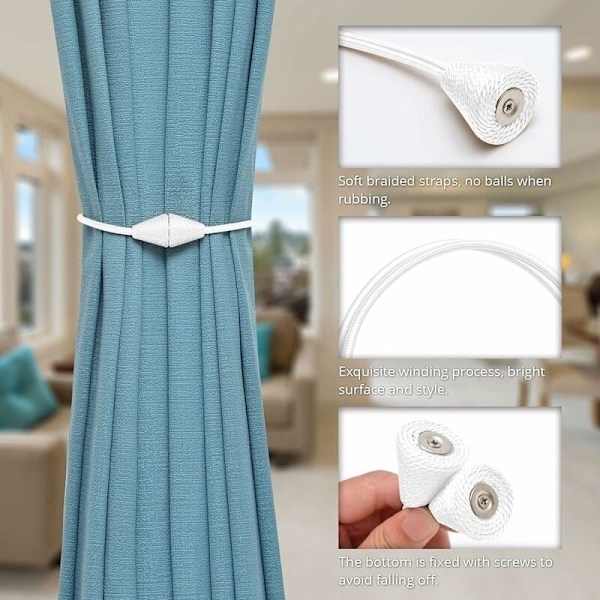 4 kpl Magneettisia verhonpidikkeitä, käsintehty punottu köysi, käytännöllinen ja koristeellinen kotiin ja toimistoon (Beige)