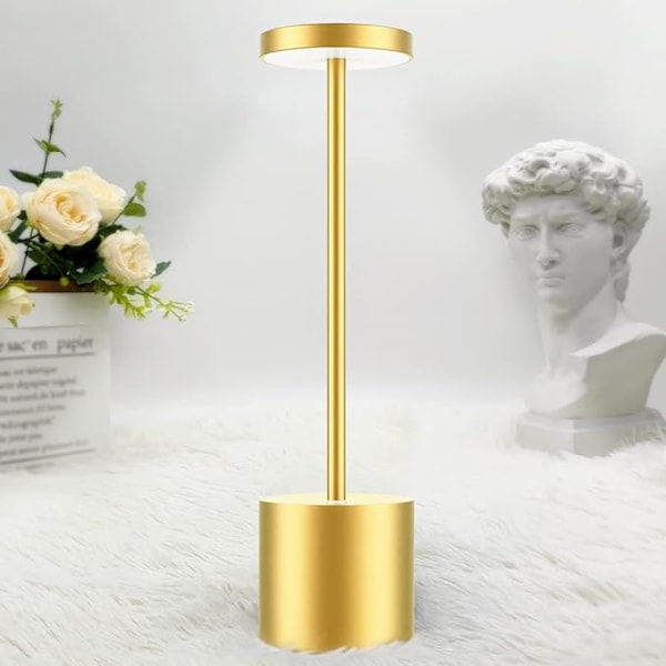 Gull, Oppladbar Trådløs Bordlampe, 3600mAh LED Skrivebordslampe Metalldesign USB-Lading, 3 Fargemoduser, for Nattbord