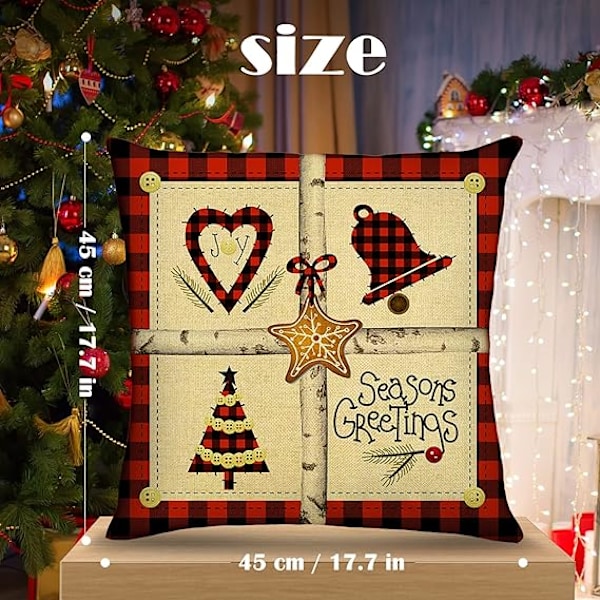 Set Jul Kuddfodral 45 * 45cm, Fyrkantigt Örngott Kuddskydd Osynlig Dragkedja för Soffa Sovrum Vardagsrum