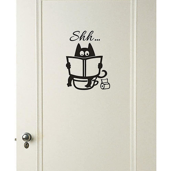 Seinätarrat makuuhuoneen olohuoneen keittiön lainaukset WC-kissa Cartoon Deco irrotettava seinätarra-seinämaalaukset (20cm x 14cm)