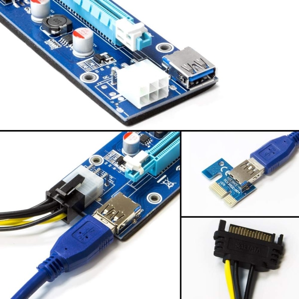 PCIe Riserkort Adapter 6-Pin 1x Till 16x för Mining GPU Riser 1X