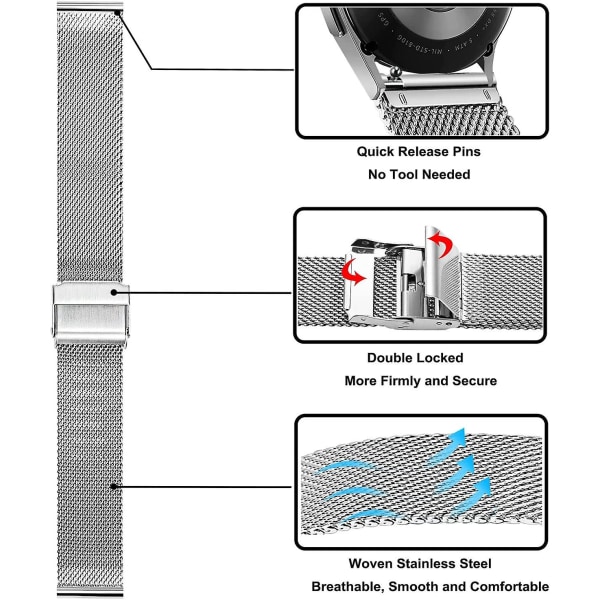 Kompatibel med Galaxy Watch 4 Classic 42mm 46mm armband, rostfritt stål mesh armband snabbkoppling metall armband för Samsung Galaxy Watch4 40mm 44mm