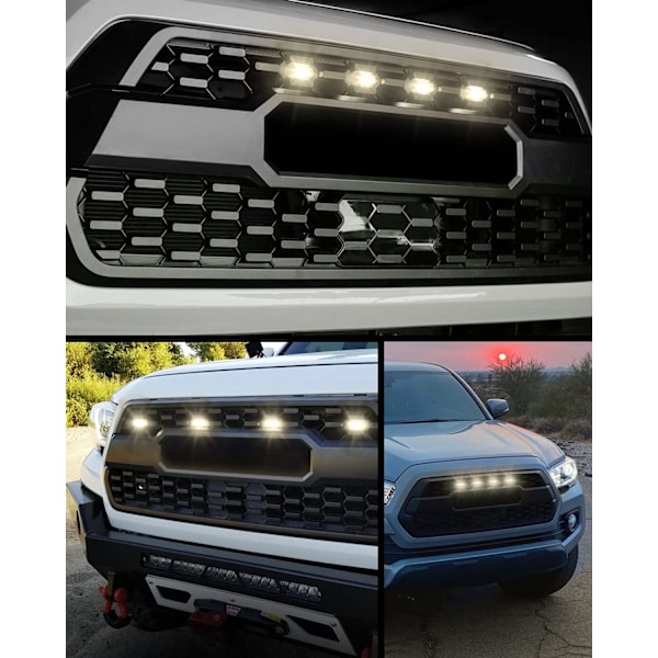 LED Grill Lys (4 stk., Sort Skal med Varmt Hvidt Lys) med Ledningsnet og Sikring til Toyota Tacoma TRD PRO 2016 20