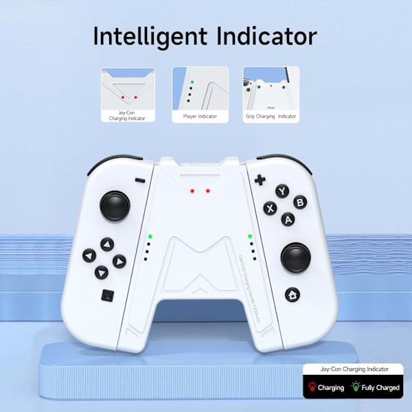 Switch Joy-Con laddningsgrepp med 1200mAh batteri - bärbar laddningslösning kompatibel med Nintendo Switch Controller JoyCons, 1M USB-C laddningskabel, vit