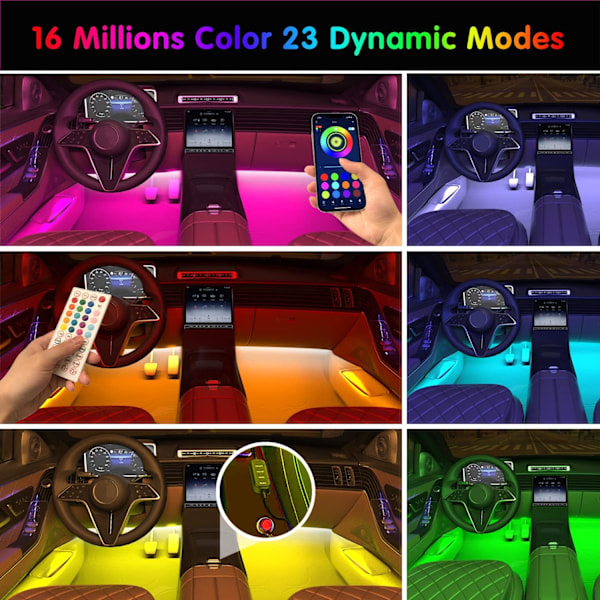 Auton sisävalot Autotarvikkeet LED-autovalot Sovellushallinta kaukosäätimellä Musiikin synkronointi RGB-värin vaihto kojelaudan alla