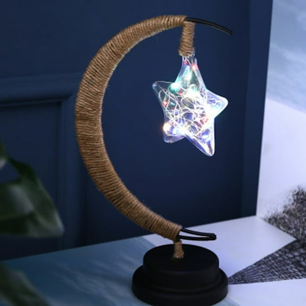 Nattlampe Måne Nattlampe LED Dekorativt Lys Stjerne Månelampe Håndlaget Smijern Nattlampe