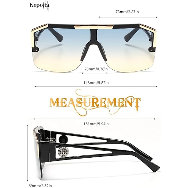 FlatTopSquareSolbrillerForMennKvinnerOnePieceShadesSemi-RimlessFram