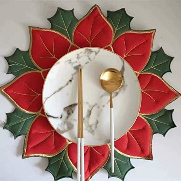 Set med 4 bordsunderlägg, röd julstjärneapplikation med grönt