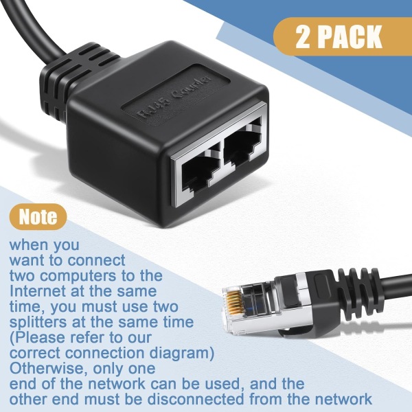 RJ45 Ethernet-kabel 2 stk nettverksadapter Ethernet-splitteradapter