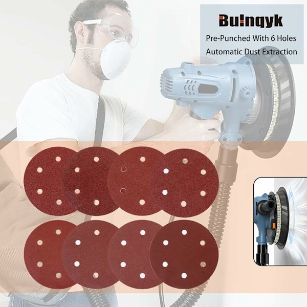 225 mm slibeskive P240 kornstørrelse 6 huller velcro slibeskiver, 36 runde sandpapirspuder til gipsvægsliber, Girafsliber