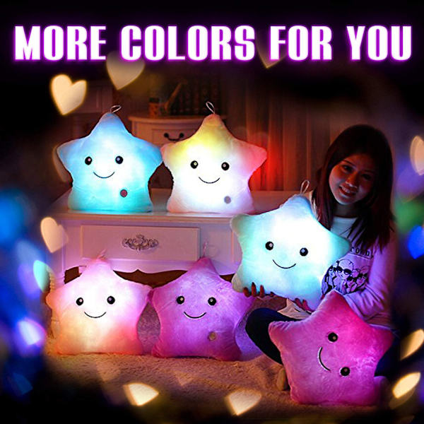 Kreativ Twinkle Glowing Stars Form Plys Throw Pillow, LED Natlys Pude Hynder Fyldte Legetøj Gaver til Børn, Jul (Lilla)