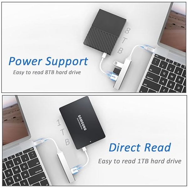 1 stycke Silver USB-hub, 4-i-1-hub, USB-fördelare, USB-minne
