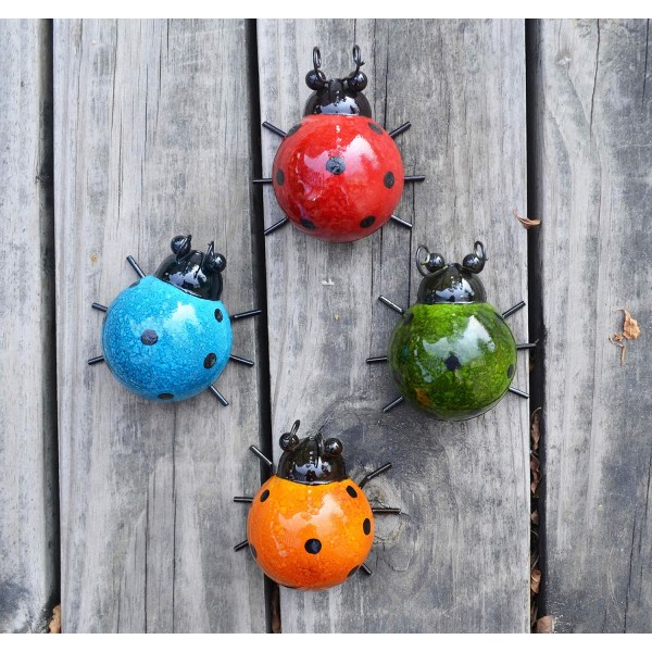 Decorative Metal Garden Wall Art Set, Set of 4 Cute Ladybug Outd